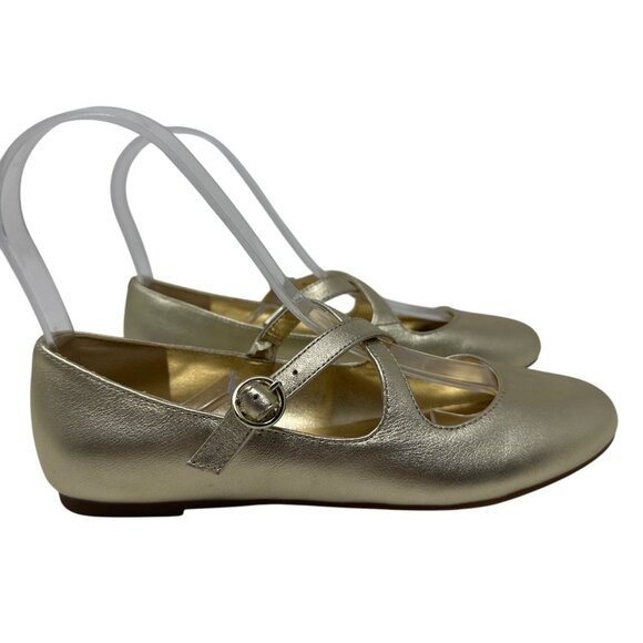 Vince Camuto Girls Gold Metallic Mary Jane Flats With Cross-Strap & Buckle Sz 2M - Picture 1 of 12